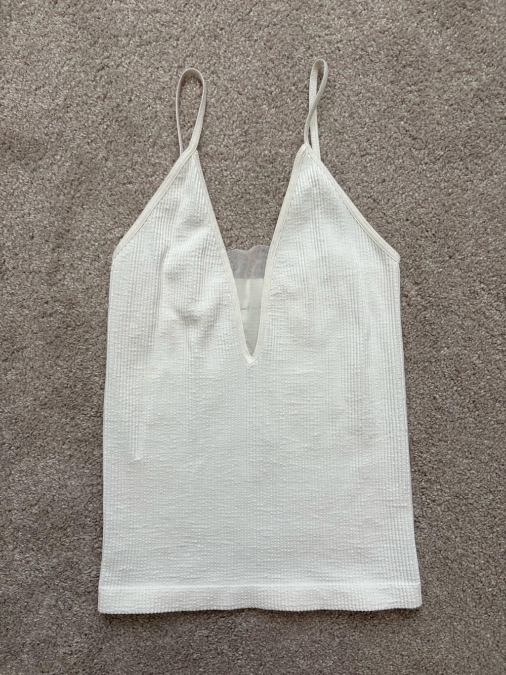 Free People Cream Ribbed V-Plunge Cami